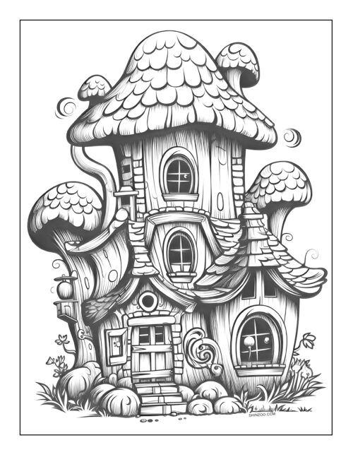Fairy Houses Coloring Page 01
