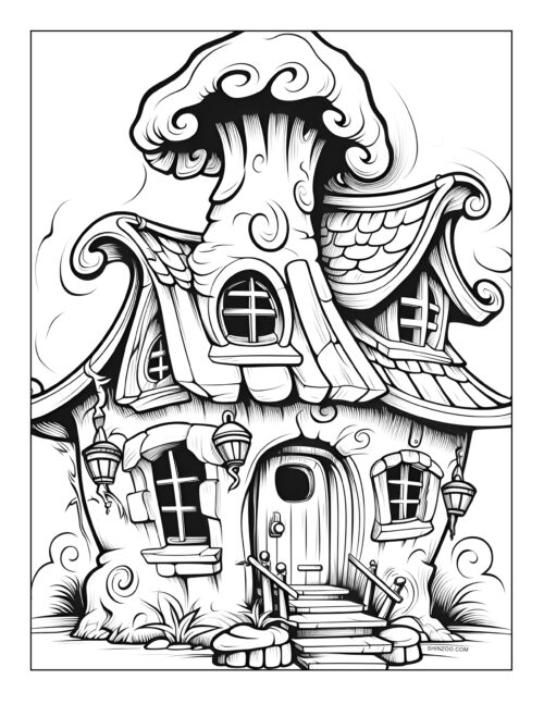 Fairy Houses Coloring Page 02