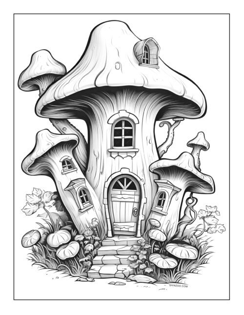 Fairy Houses Coloring Page 04