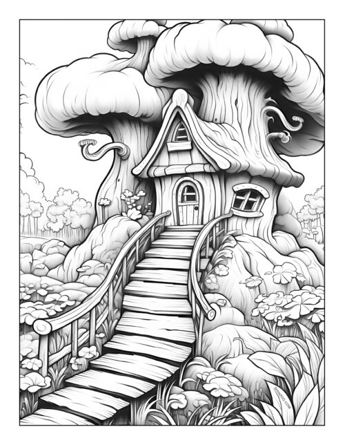 Fairy Houses Coloring Page 09