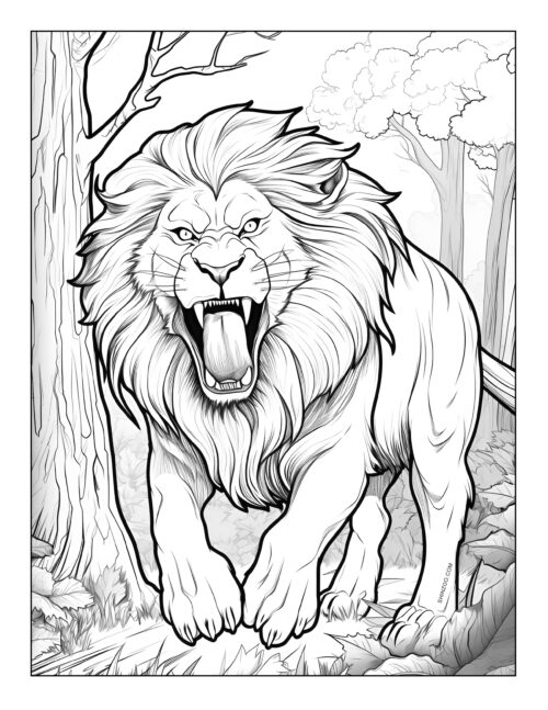 Growling Lion Coloring Page Printable