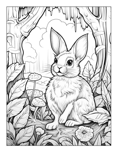 Agile and alert Rabbit Coloring Page Printable