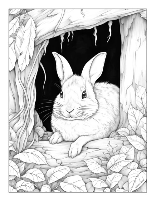 Quiet and Timid Rabbit Coloring Page Printable
