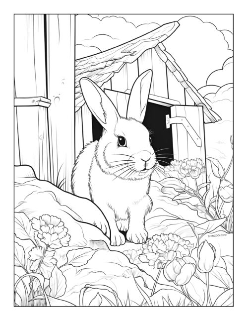 Rabbit in the Farm Coloring Page Printable