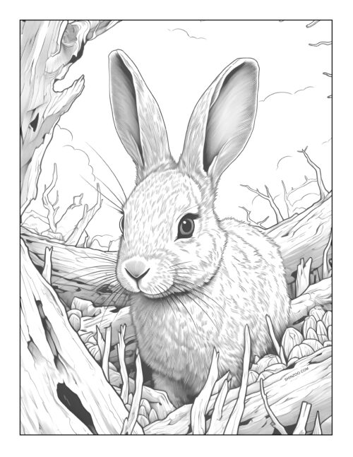 Cuddly Hare and Rabbit Coloring Page Printable