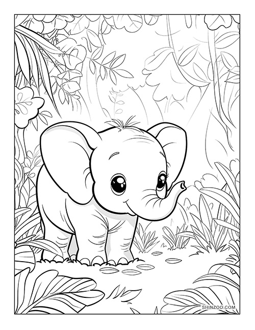 Baby Elephant Coloring Page 01