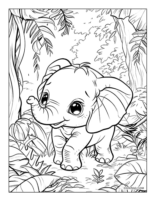 Baby Elephant Coloring Page 03