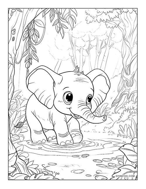 Baby Elephant Coloring Page 04