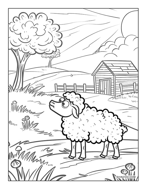 Cartoon Sheep Coloring Page 05