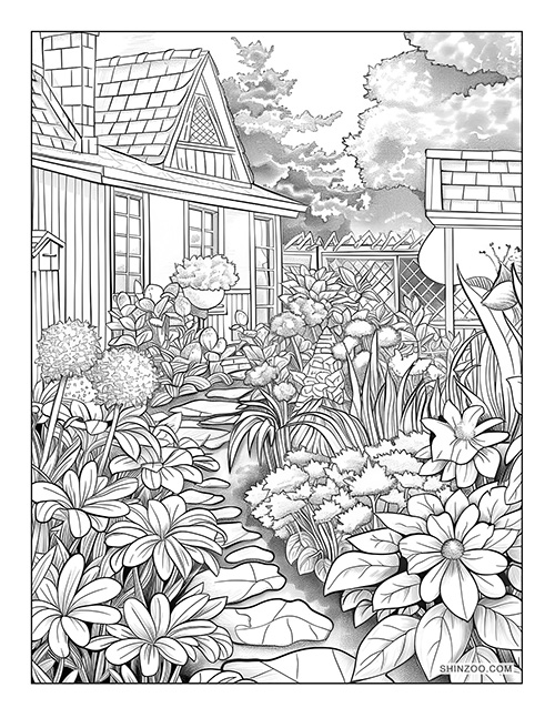 Cottage Garden Coloring Page 01