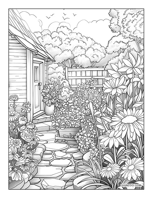 Cottage Garden Coloring Page 02