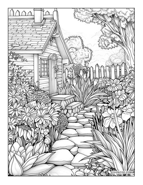 Cottage Garden Coloring Page 04
