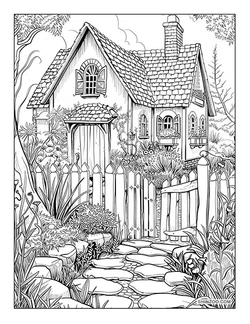 Cottage Garden Coloring Page 06