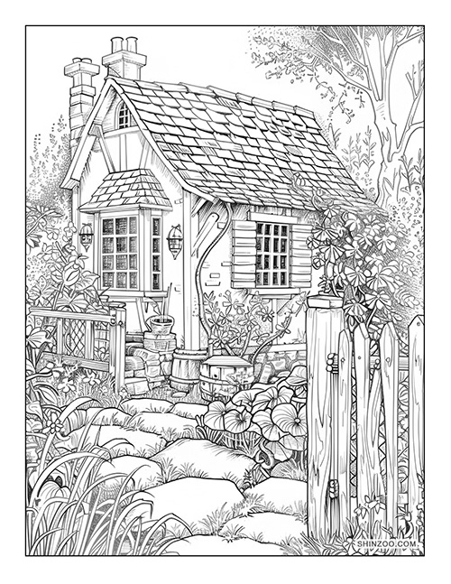 Cottage Garden Coloring Page 07
