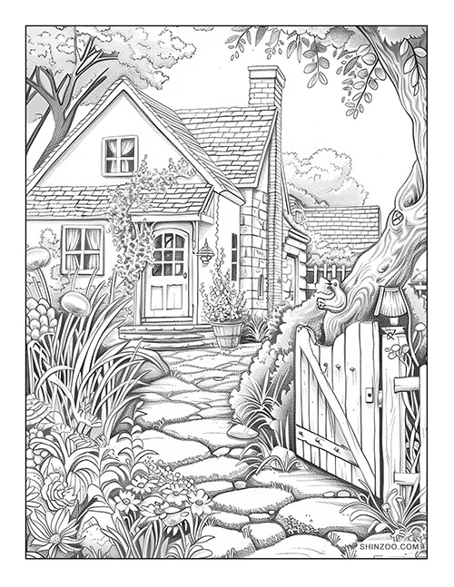 Cottage Garden Coloring Page 08