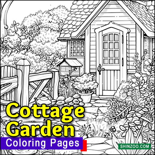 Charming Cottage Garden Grayscale Coloring Page Printable