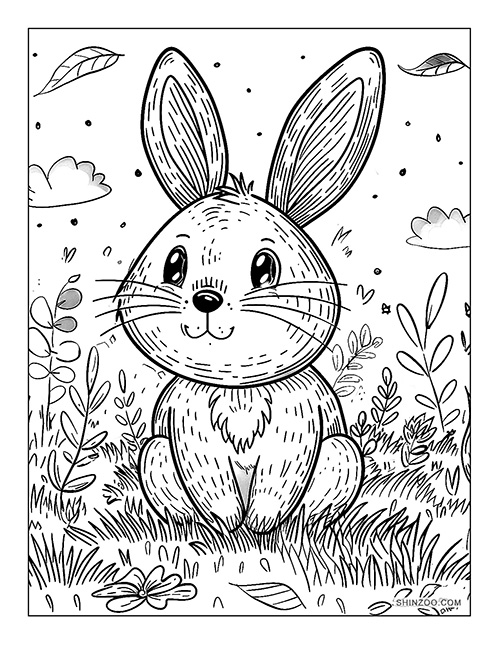 cute cartoon easter bunny in spring coloring sheet printable free