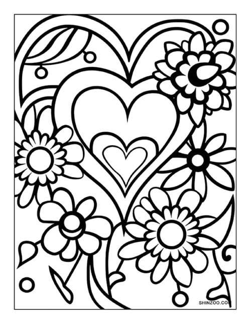 Flower Hearts Coloring Page 02