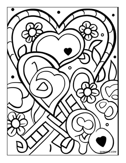 Flower Hearts Coloring Page 03