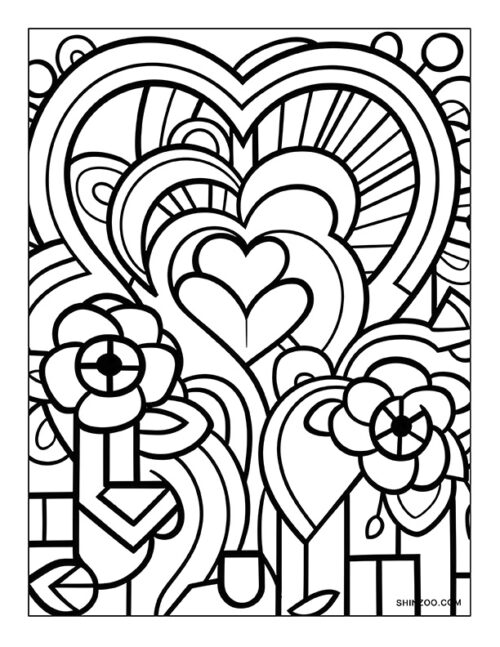 Flower Hearts Coloring Page 06