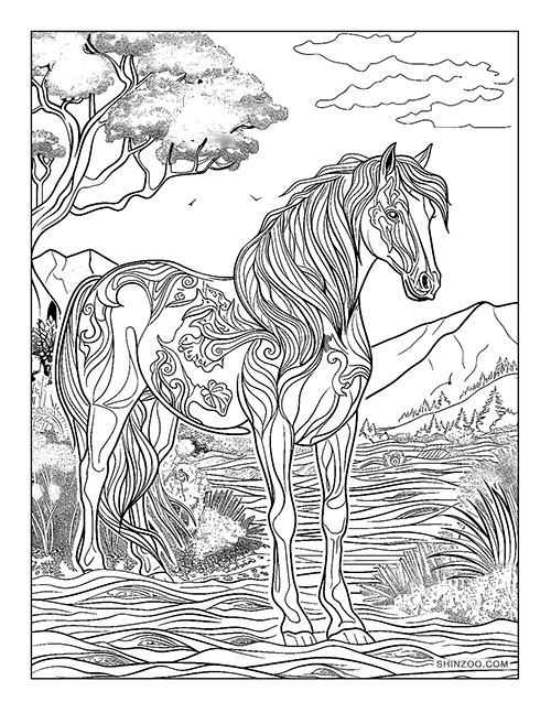 horse abstract art coloring page printable