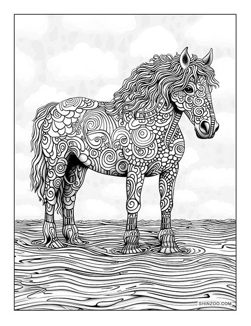abstract horse design coloring page printable