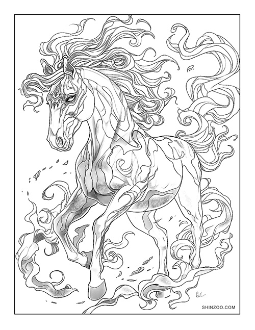 galloping abstract horse coloring page