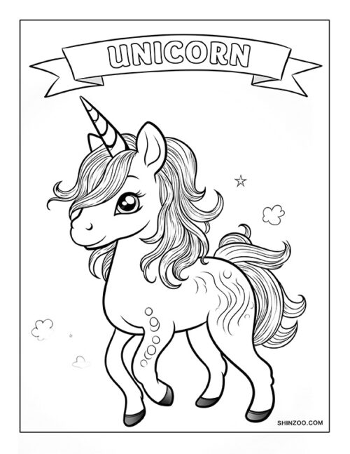 Kawaii Unicorn Coloring Page 01