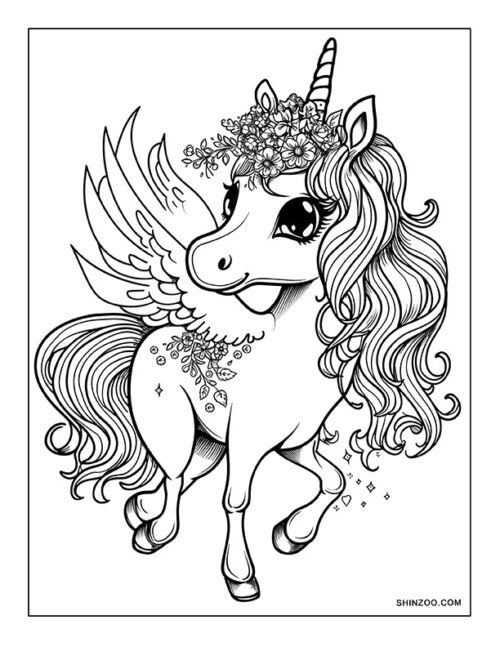 Kawaii Unicorn Coloring Page 02