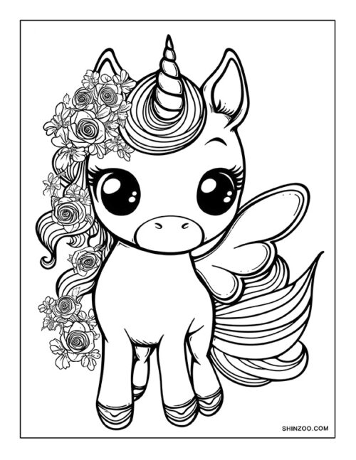 Kawaii Unicorn Coloring Page 03