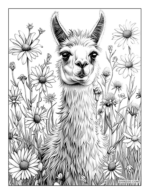 Llama with Flowers Coloring Page 03