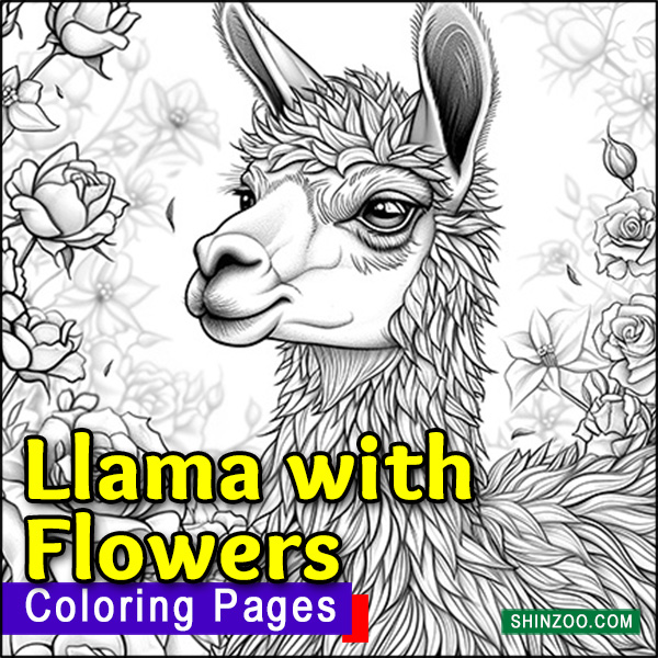 Llama with Flowers Coloring Pages Printable