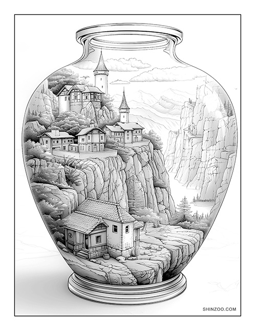 Medieval Village in a Jar Coloring Page 01