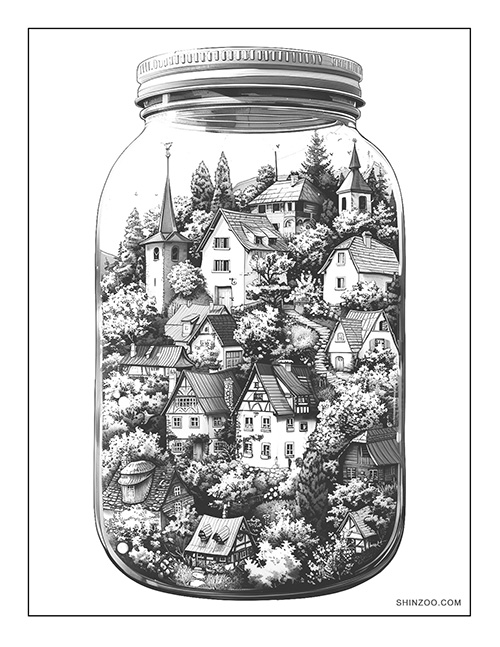 Medieval Village in a Jar Coloring Page 02