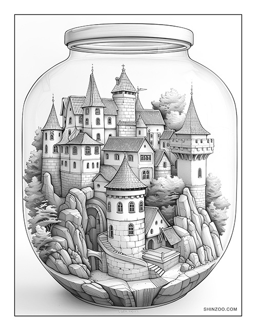 Medieval Village in a Jar Coloring Page 03
