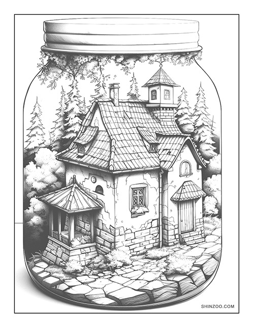 Medieval Village in a Jar Coloring Page 04
