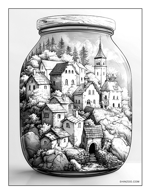 Medieval Village in a Jar Coloring Page 05