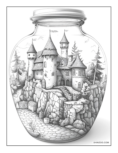 Medieval Village in a Jar Coloring Page 06