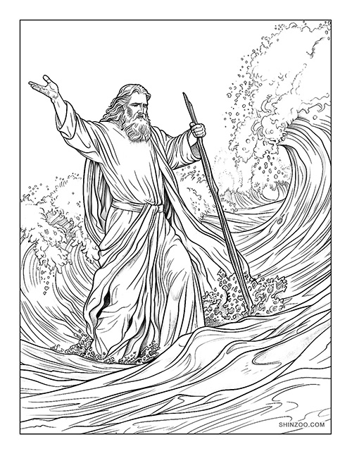 Moses Parting the Red Sea Coloring Page