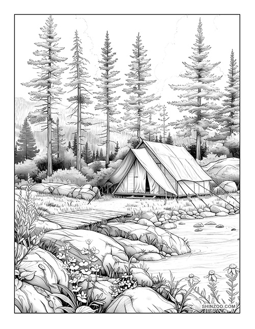 Nature Camping Coloring Page 01