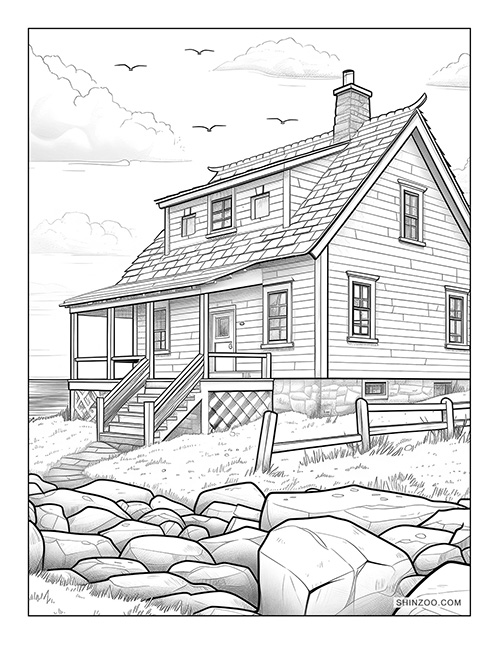 Seaside Cottage Coloring Page 01