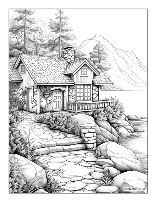 Seaside Cottage Coloring Page 02