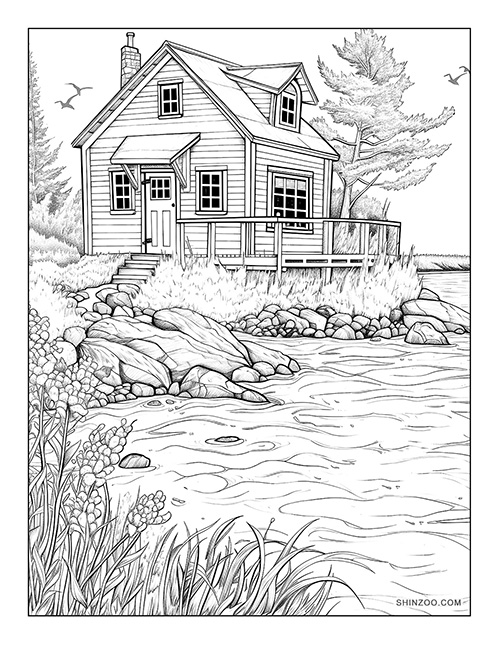 Seaside Cottage Coloring Page 03