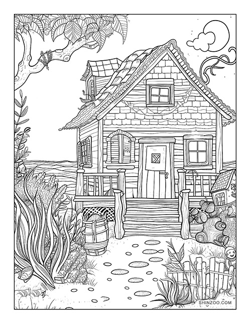 Seaside Cottage Coloring Page 04