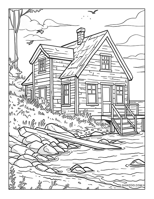 Seaside Cottage Coloring Page 05