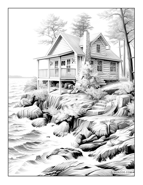 Seaside Cottage Coloring Page 06