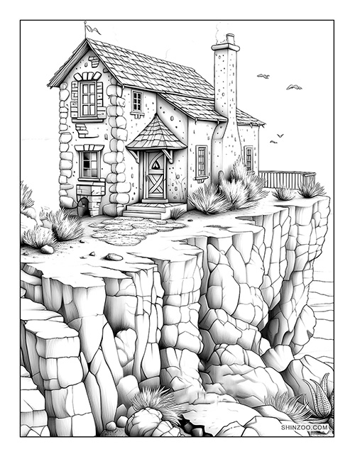 Seaside Cottage Coloring Page 07
