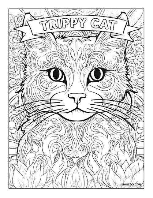 Trippy Cat Coloring Page 01