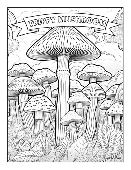 Trippy Mushroom Coloring Page 01