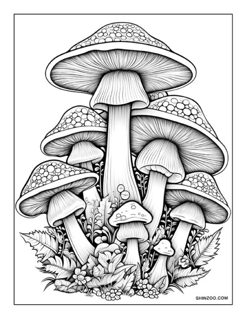 Trippy Mushroom Coloring Page 03